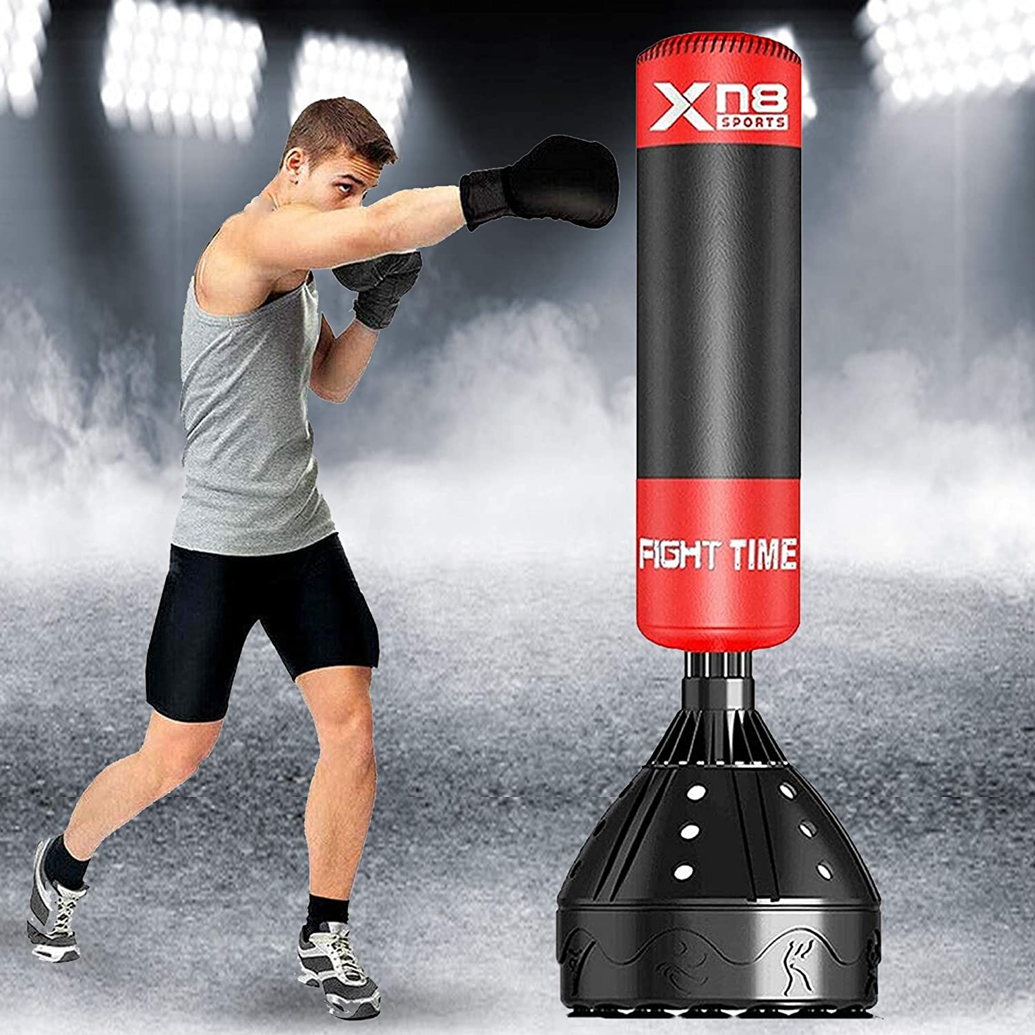 Wisson Freistehender Boxsack mit schwerem Ständer Mit 360 ° Reflexstange strapazierfähigem verstellbarem Boxgeschwindigkeitsball tragbarer Trainingsziel-Spinnstange für Erwachsene und Kinder